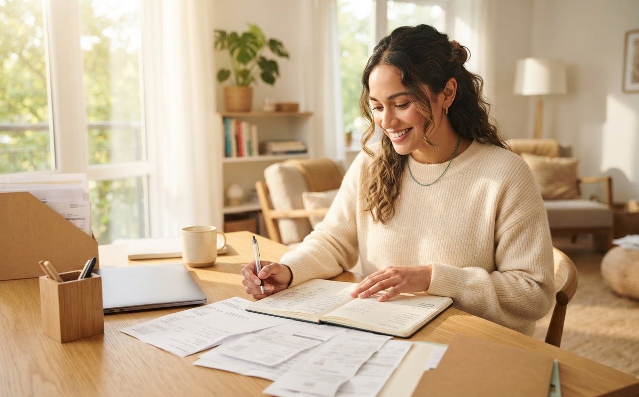Woman reviewing several instalment payments while making a household budget — www.changeyourlife.money