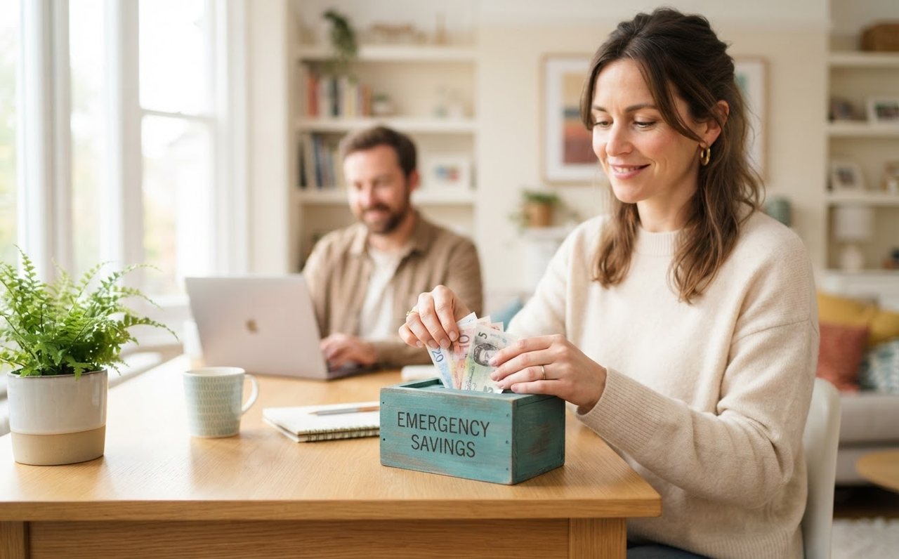 Person setting aside a small emergency cash buffer at home — www.changeyourlife.money