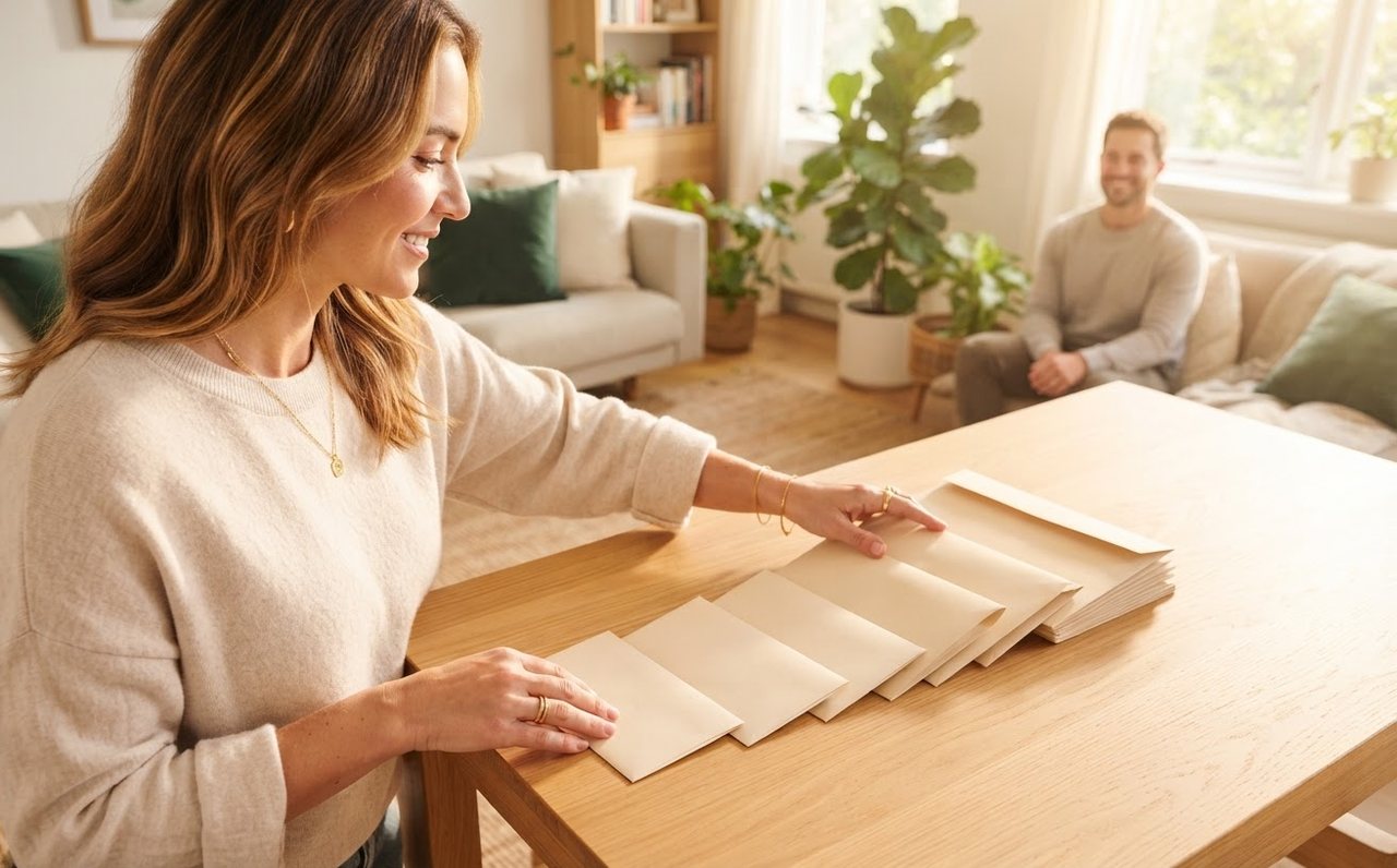 A woman arranging debt envelopes from smallest to largest for the snowball method — www.changeyourlife.money