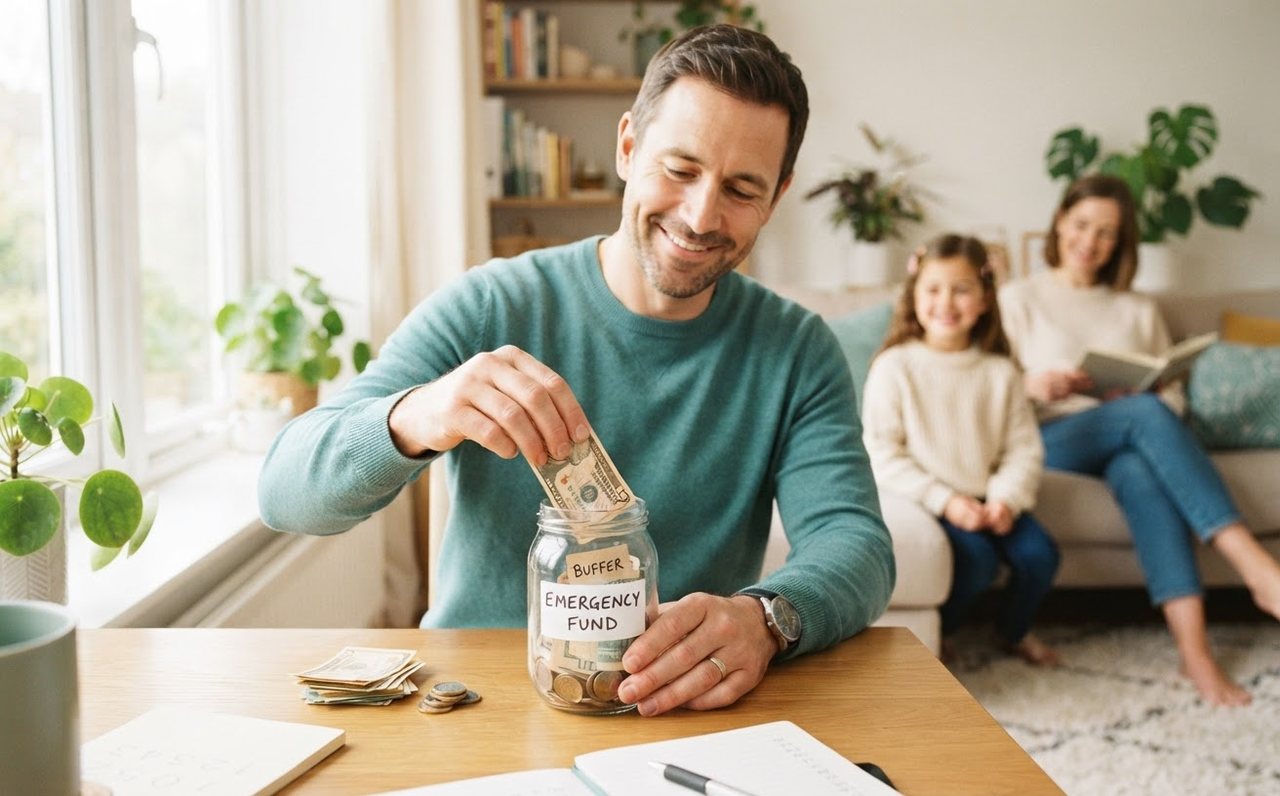 A father building a small emergency buffer at home — www.changeyourlife.money