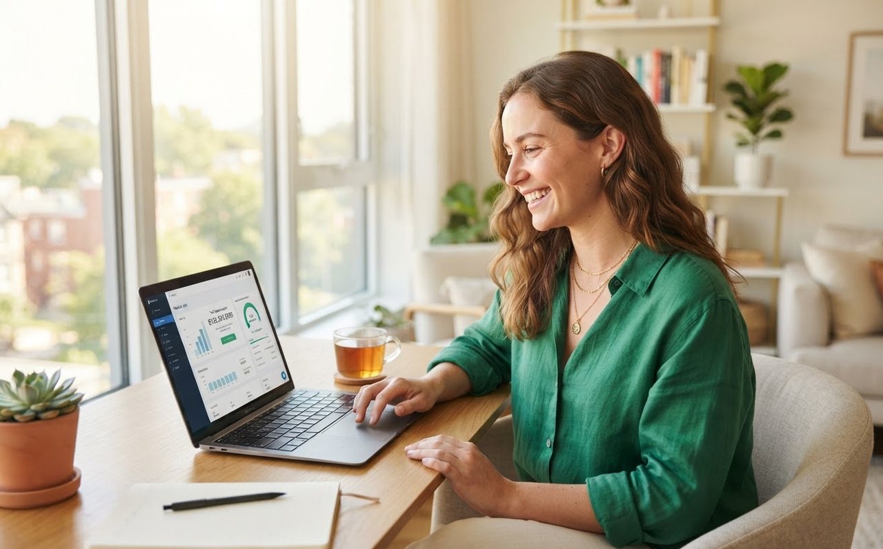A woman checking whether investment income fits a practical financial goal — www.changeyourlife.money