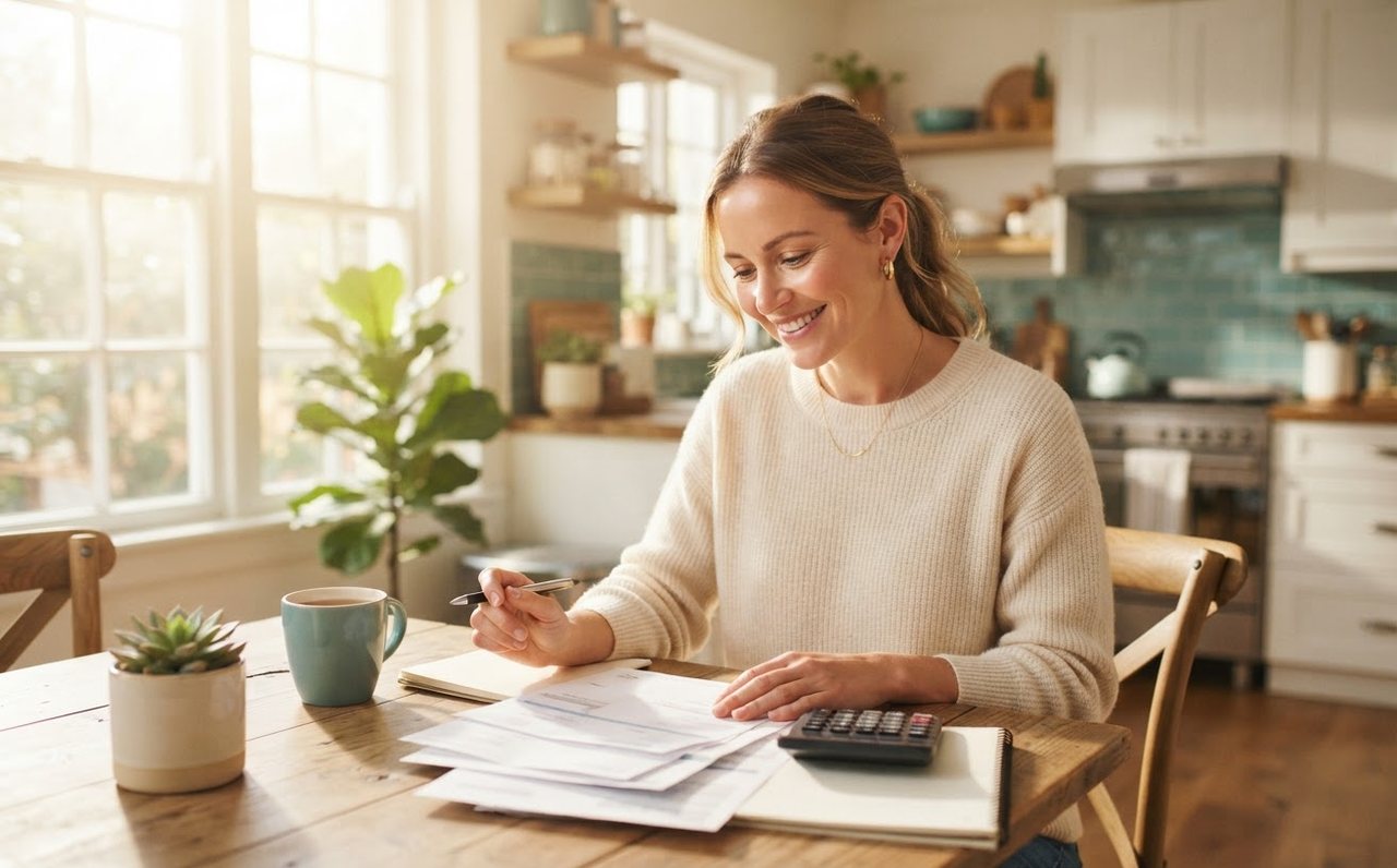 A tired woman reviews household bills at the kitchen table before dawn — www.changeyourlife.money