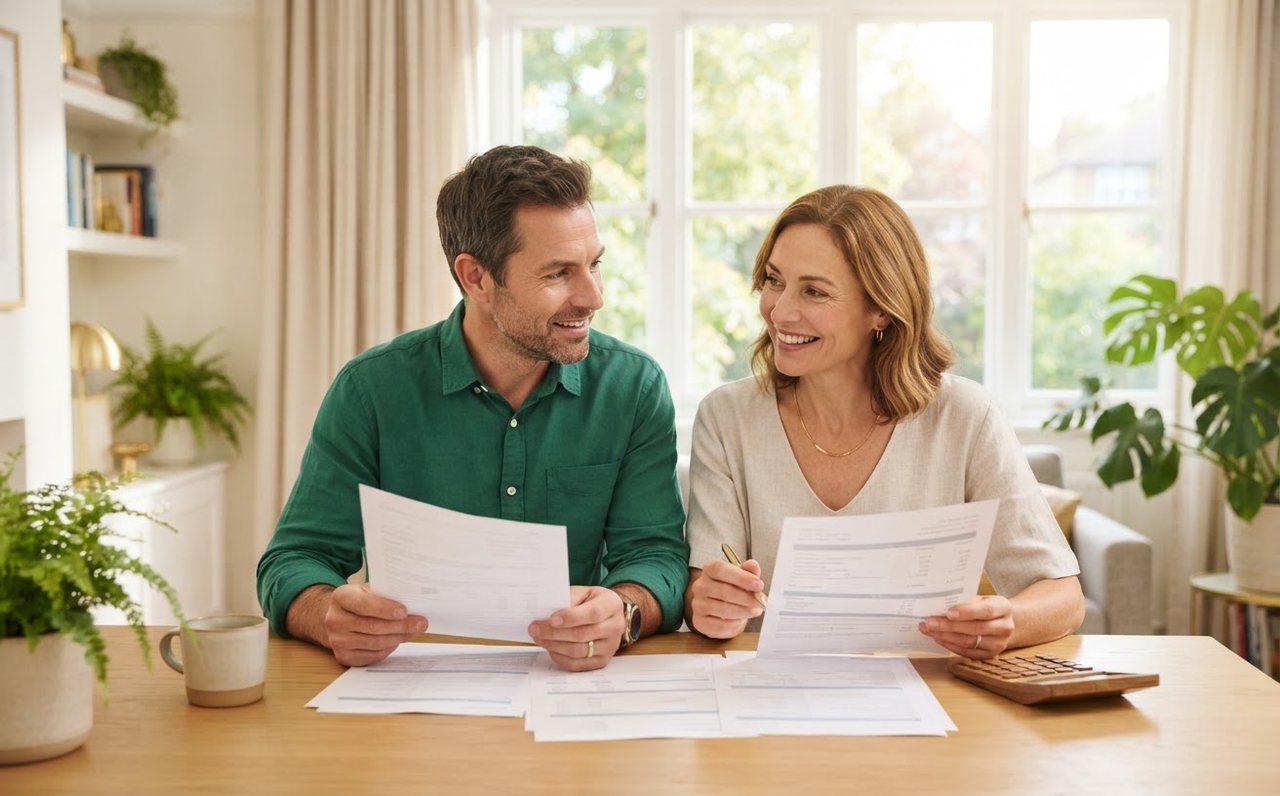 A couple compares insurance cover and renewal costs at home — www.changeyourlife.money