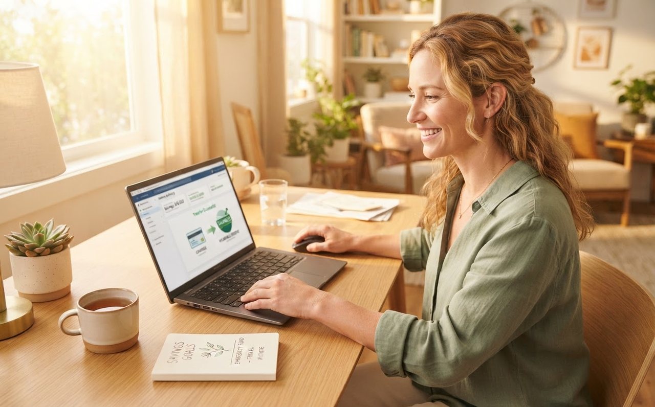 A woman moves household savings into a separate account — www.changeyourlife.money
