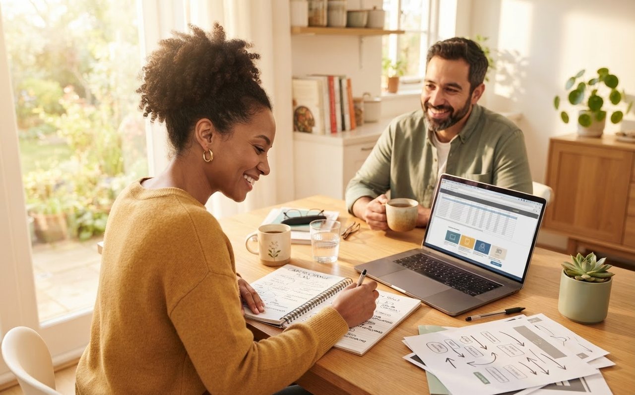 Adult career changer planning study and job applications at a kitchen table — www.changeyourlife.money