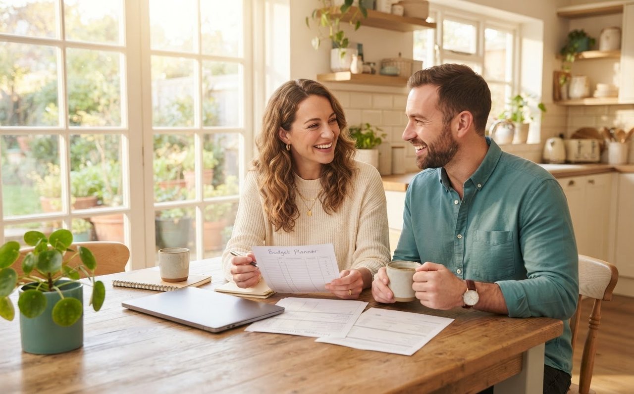 A couple reviewing their mortgage costs at a kitchen table before work — www.changeyourlife.money