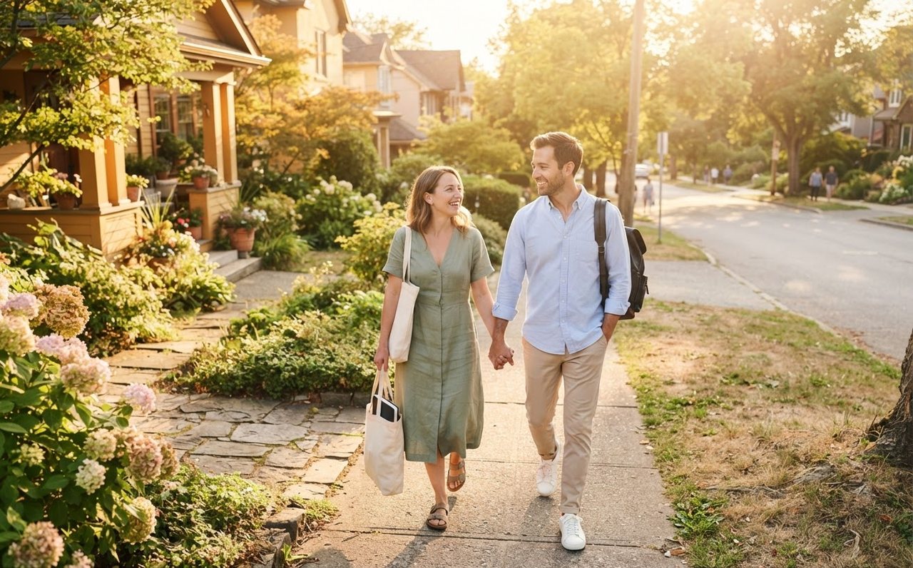 A couple walking home feeling more confident after reviewing their finances — www.changeyourlife.money