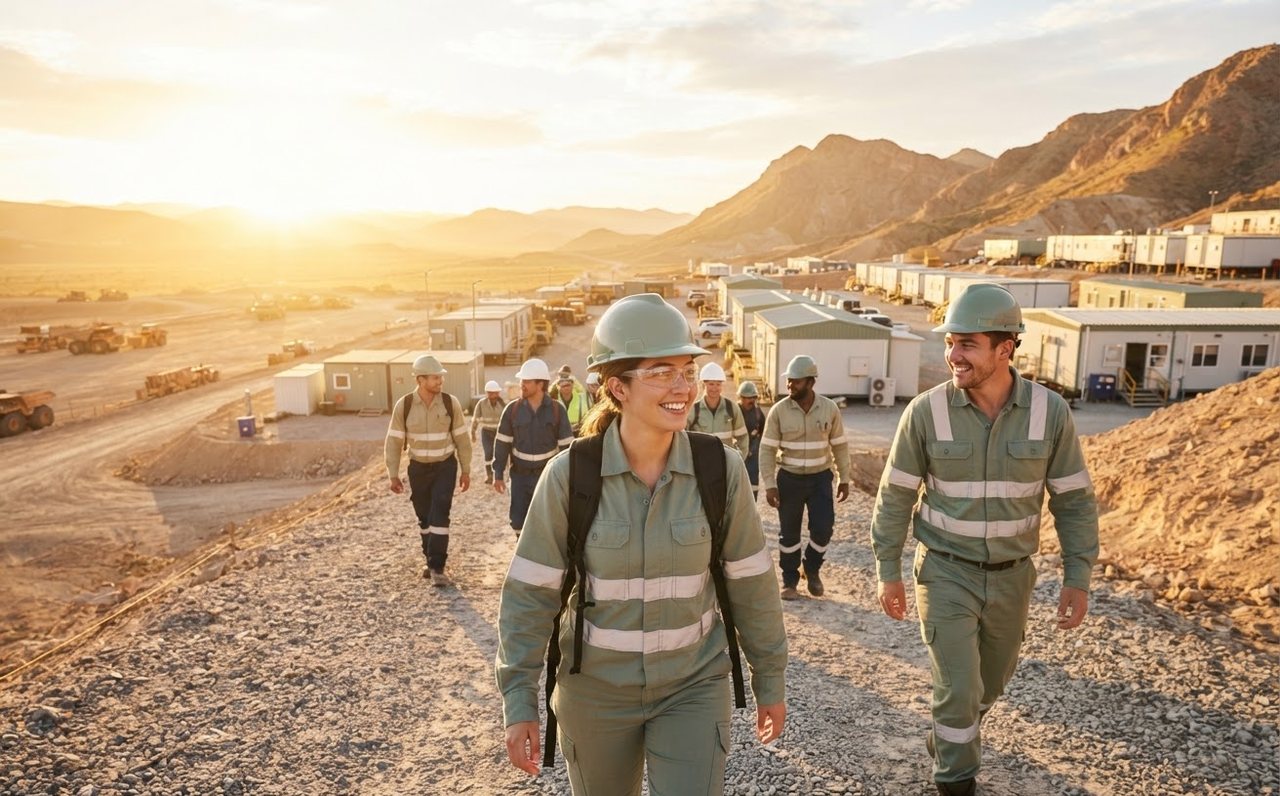 Remote-site worker arriving at a mining operations camp at sunrise — www.changeyourlife.money