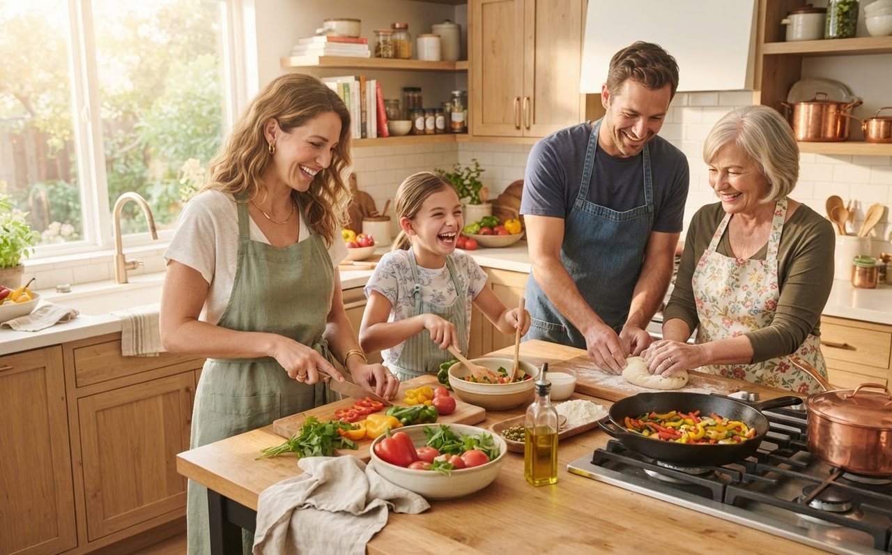 A family preparing an affordable home-cooked meal together — www.changeyourlife.money