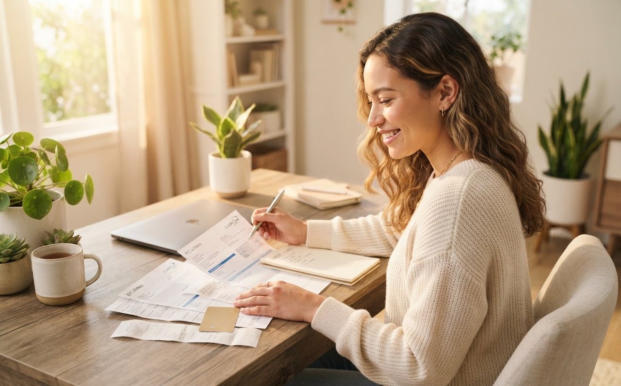 Woman reviewing bills and a credit card before deciding what to pay first — www.changeyourlife.money