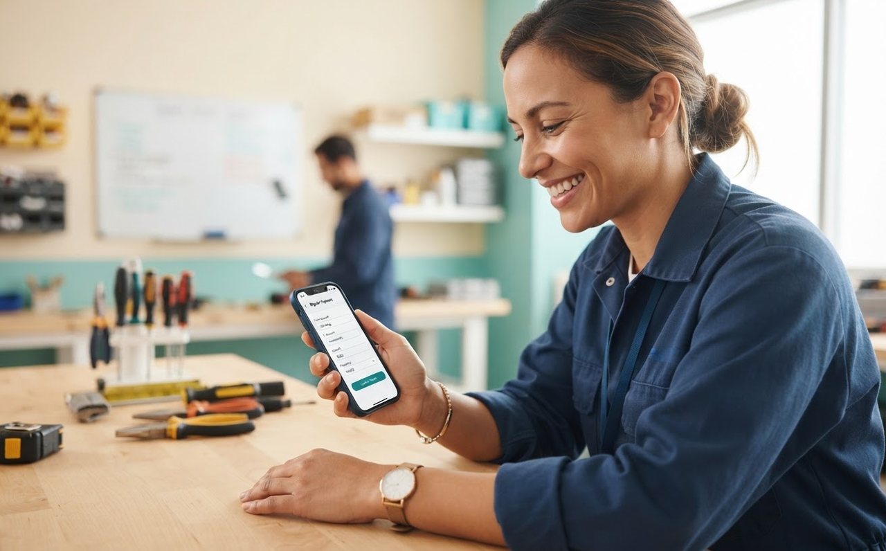 Tradesperson setting up a regular savings or investing transfer on a phone — www.changeyourlife.money