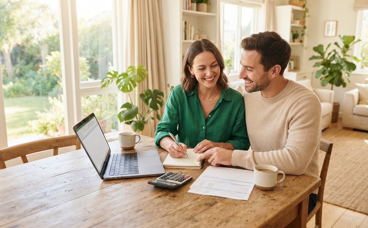 A couple complete a calm monthly money review at home — www.changeyourlife.money
