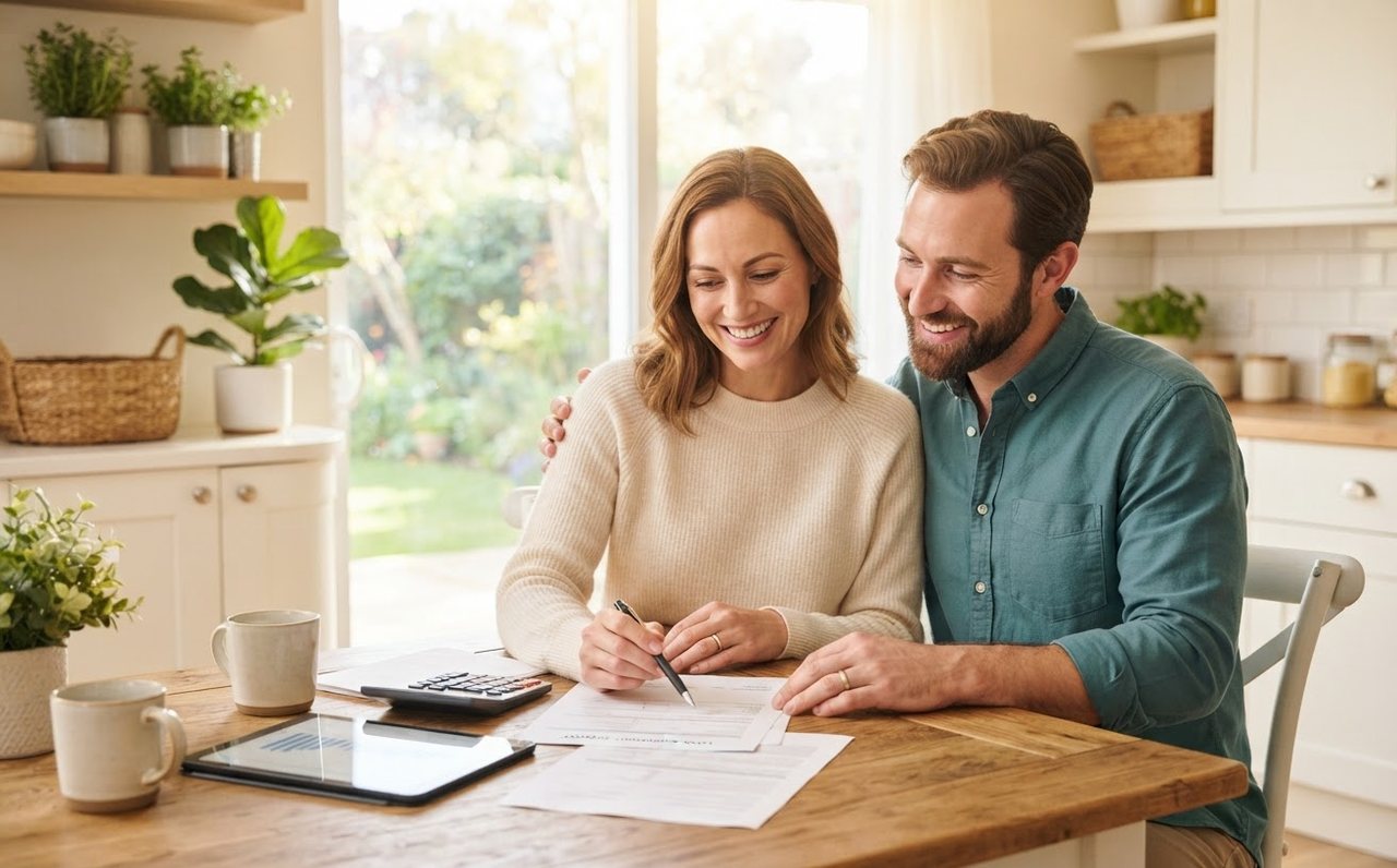 Couple comparing mortgage paperwork at their kitchen table — www.changeyourlife.money
