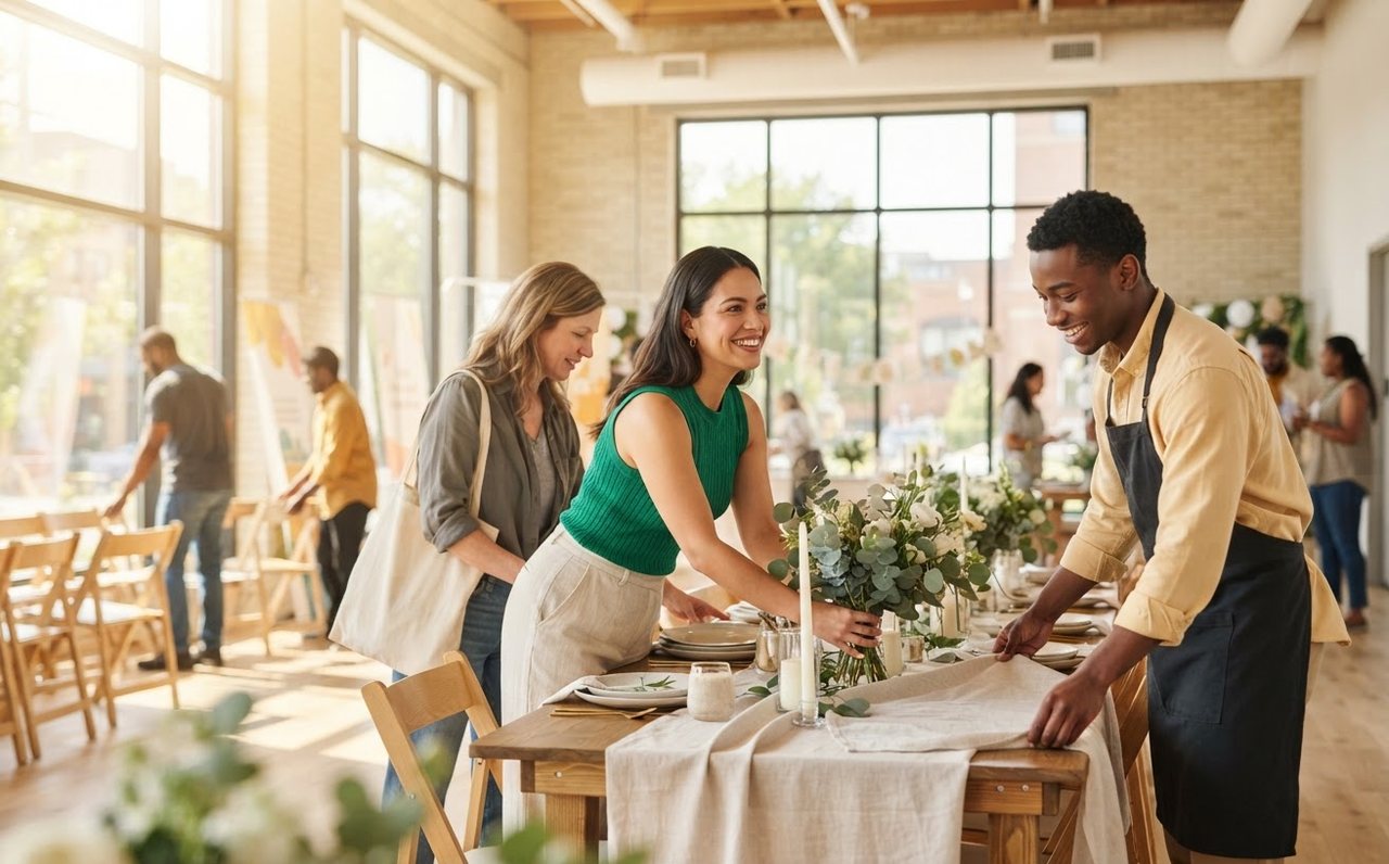 Casual workers preparing a community venue for an event — www.changeyourlife.money