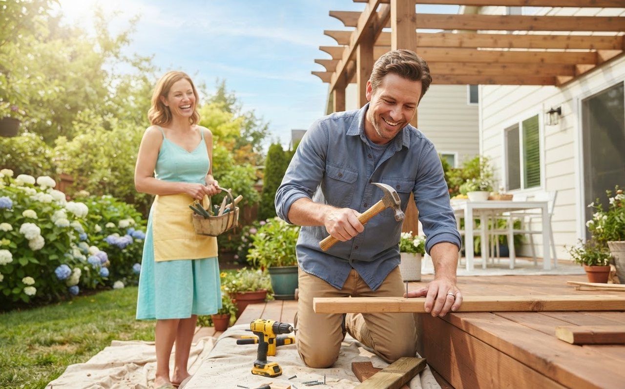 A handyman completing a weekend repair job in a suburban backyard — www.changeyourlife.money