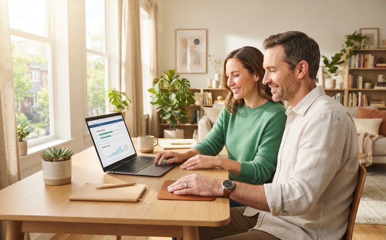 Hands setting up automatic savings and investing contributions — www.changeyourlife.money