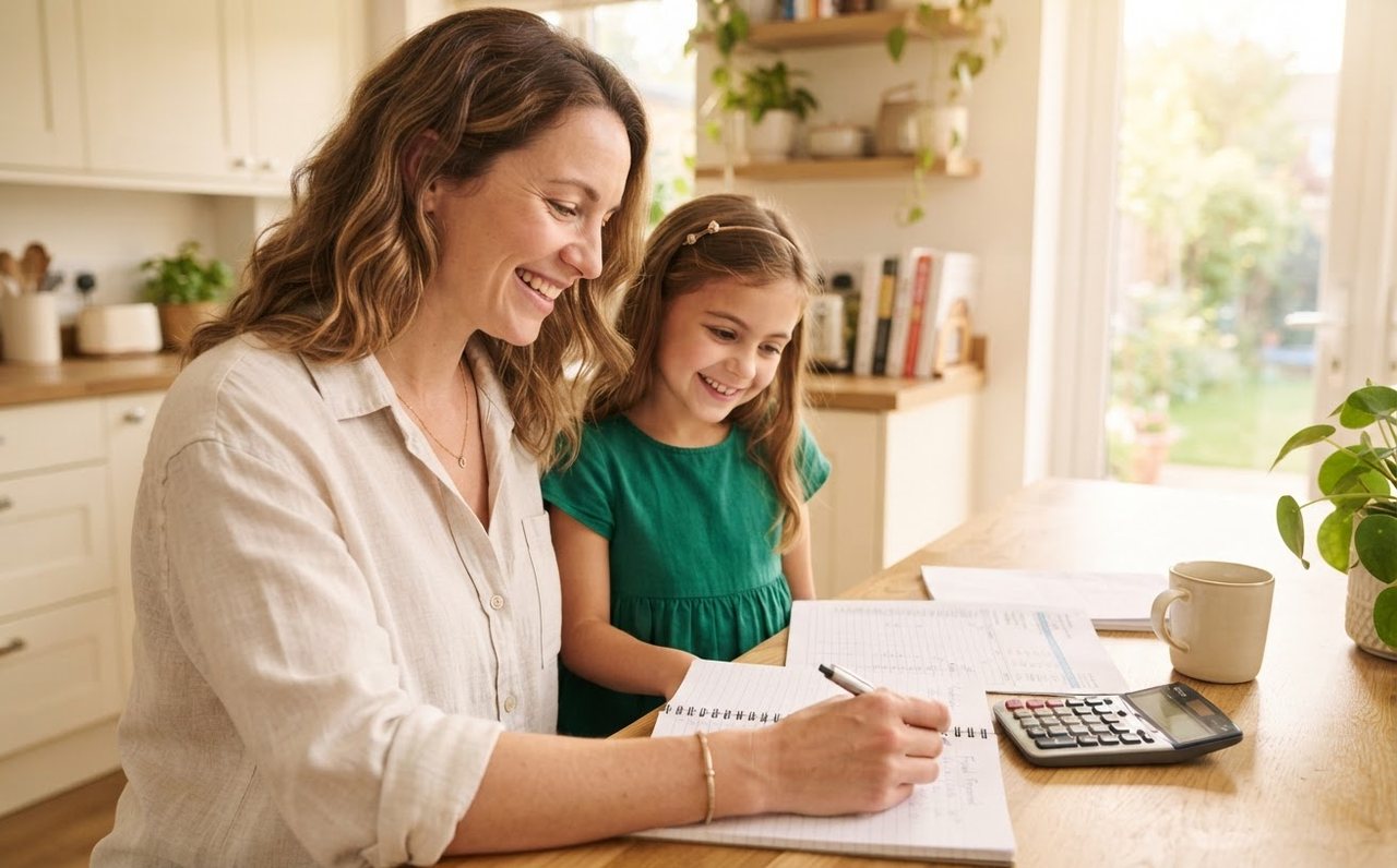 Woman calculating card and car-loan repayments at a kitchen table — www.changeyourlife.money