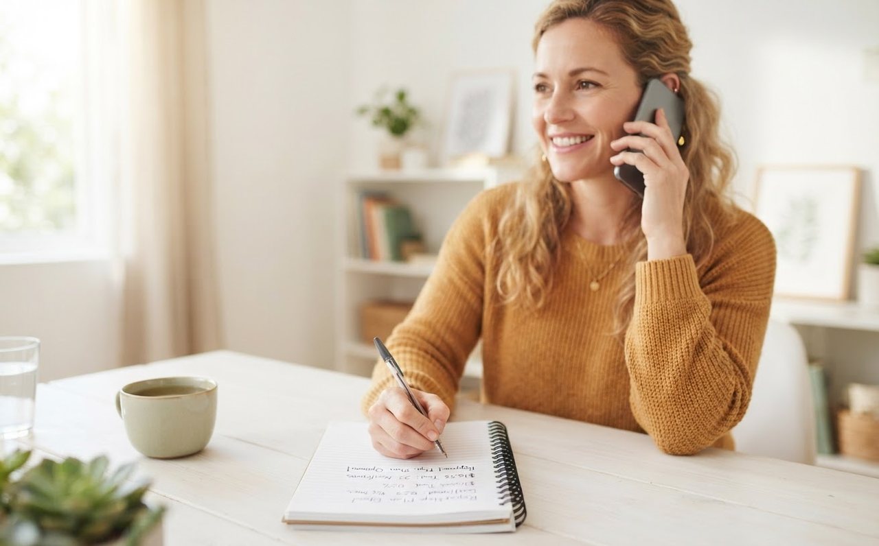 Single mother calling a lender and taking notes about repayment options — www.changeyourlife.money