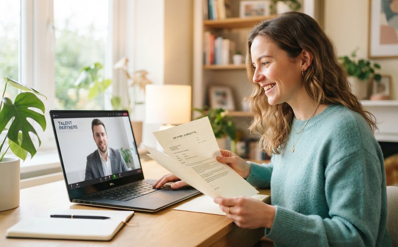 A worker comparing a job offer with a recruiter during a video call — www.changeyourlife.money