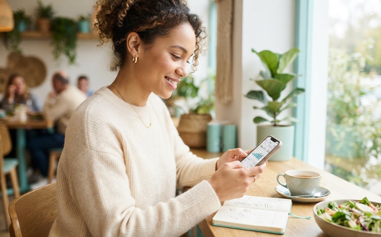 A worker reviewing their finances on a phone during a lunch break — www.changeyourlife.money