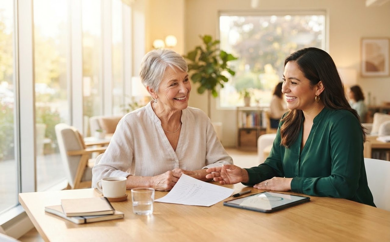 An older renter meeting with a community financial counsellor — www.changeyourlife.money